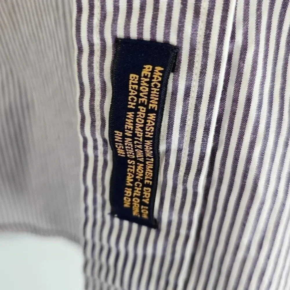 Tommy Hilfiger Large 16/34 Vintage 90s White Purple Pinstripe Crest Shirt Preppy - Picture 6 of 8